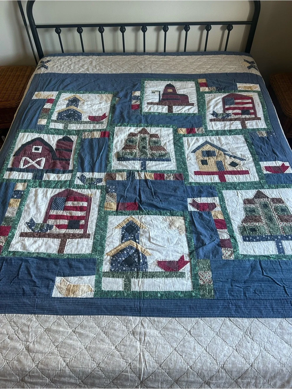 Cottage Core Country Americana Birdhouse Barn Patchwork Quilt